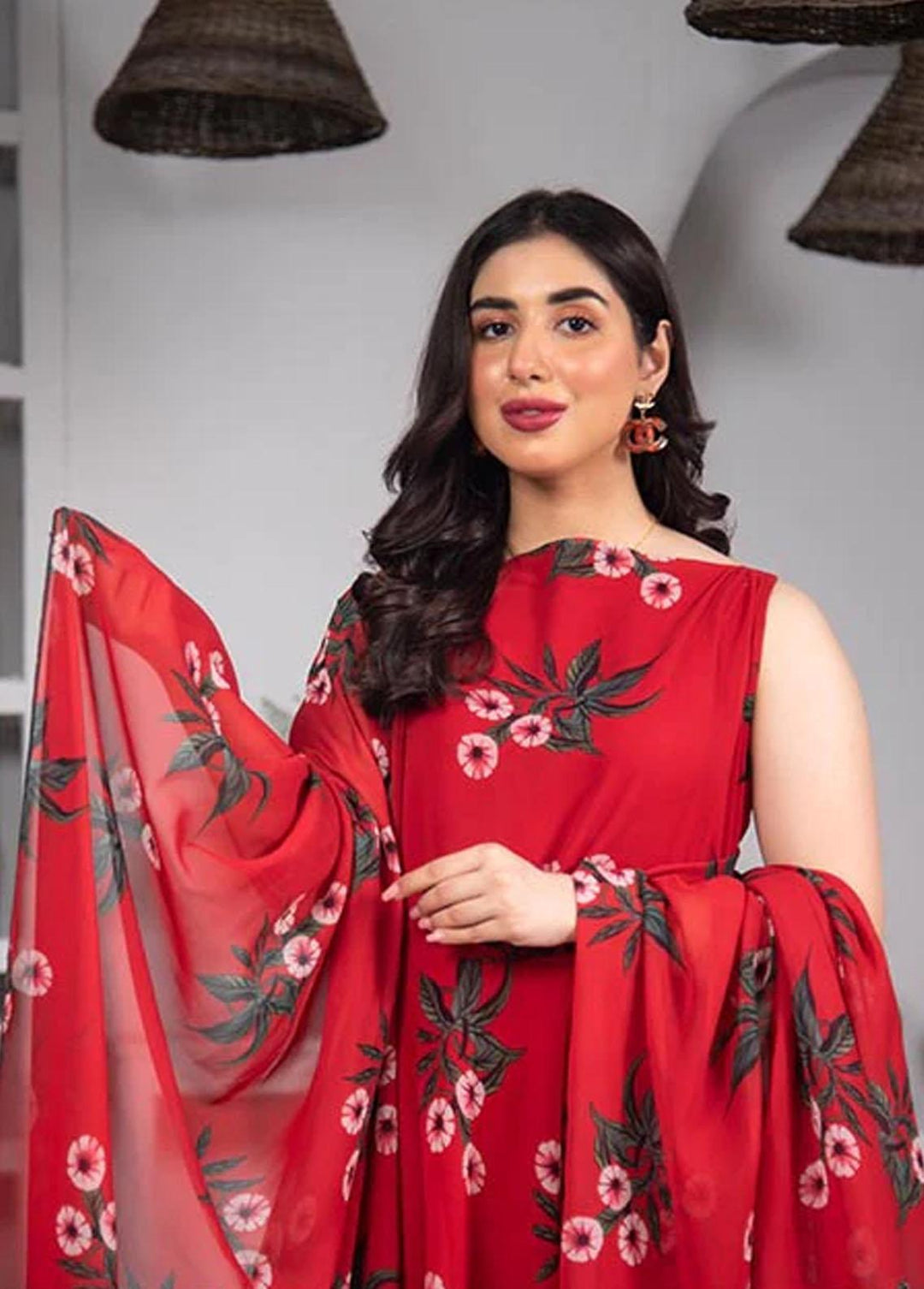 Nazmina Pret Printed Chiffon 2 Piece NZ23F FRT-09 Red Eye