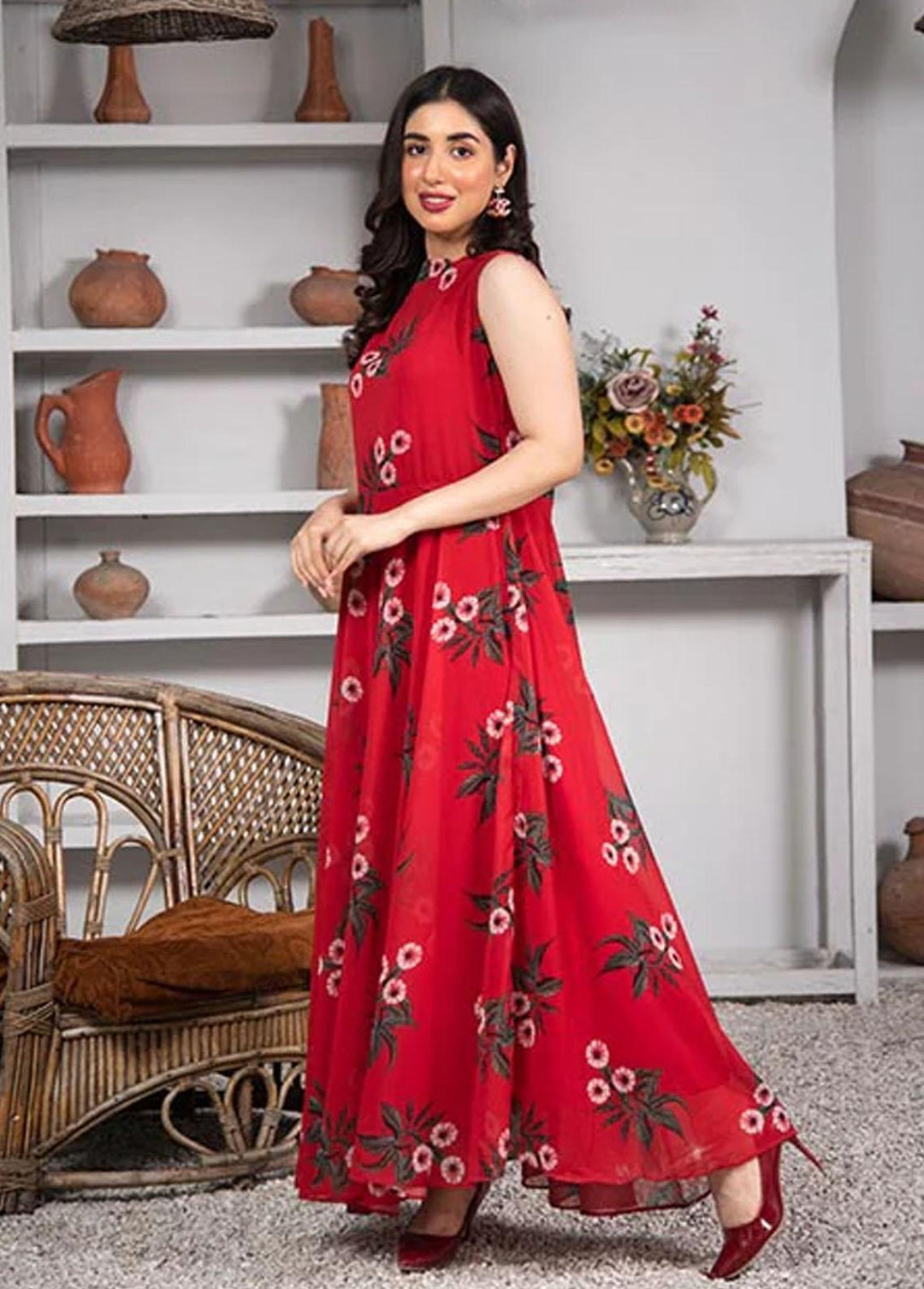 Nazmina Pret Printed Chiffon 2 Piece NZ23F FRT-09 Red Eye