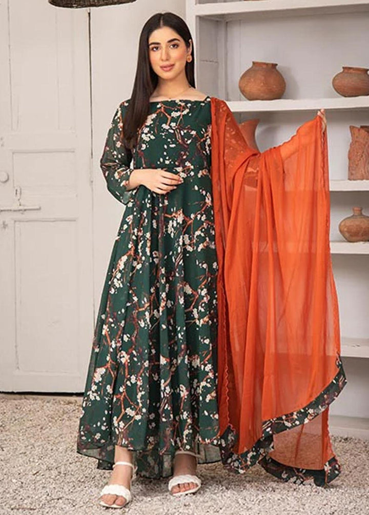 Nazmina Pret Printed Chiffon 2 Piece NZ23F FRT-10 Green Woods