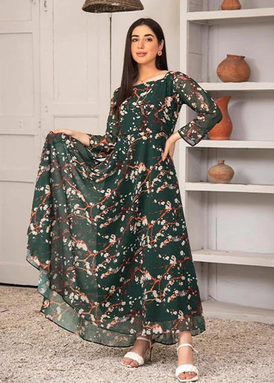 Nazmina Pret Printed Chiffon 2 Piece NZ23F FRT-10 Green Woods