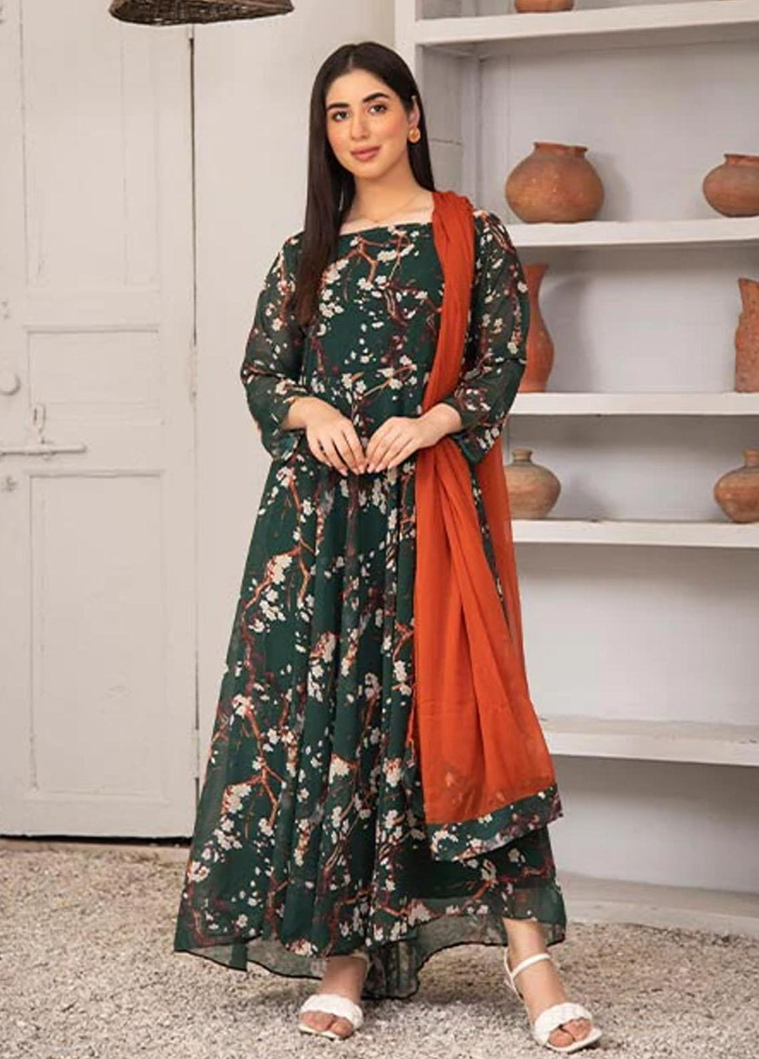 Nazmina Pret Printed Chiffon 2 Piece NZ23F FRT-10 Green Woods