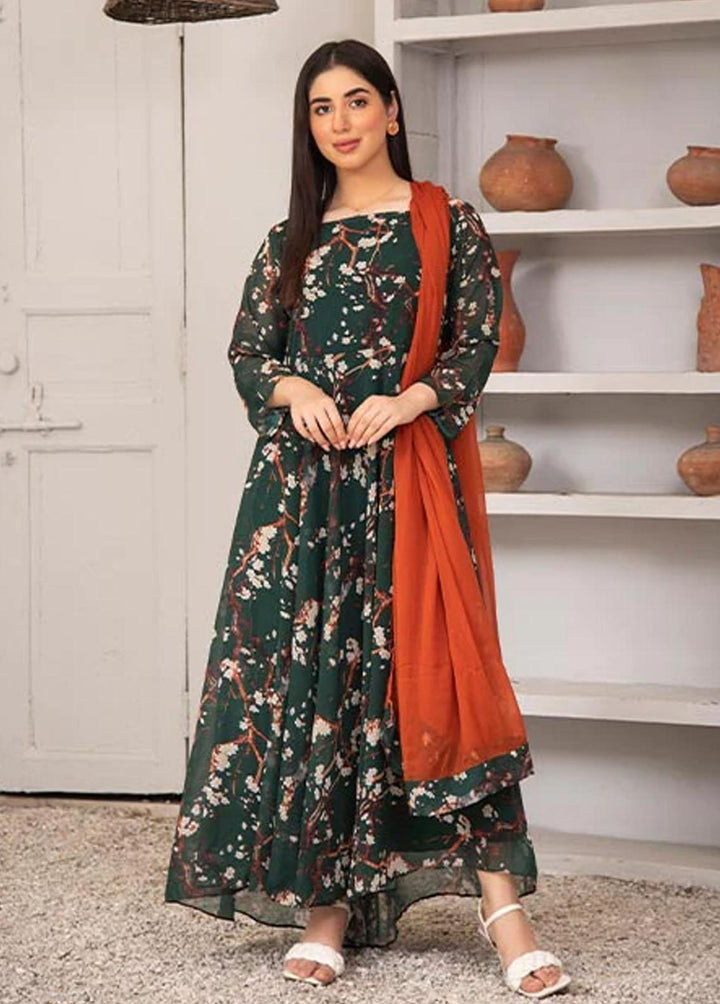 Nazmina Pret Printed Chiffon 2 Piece NZ23F FRT-10 Green Woods