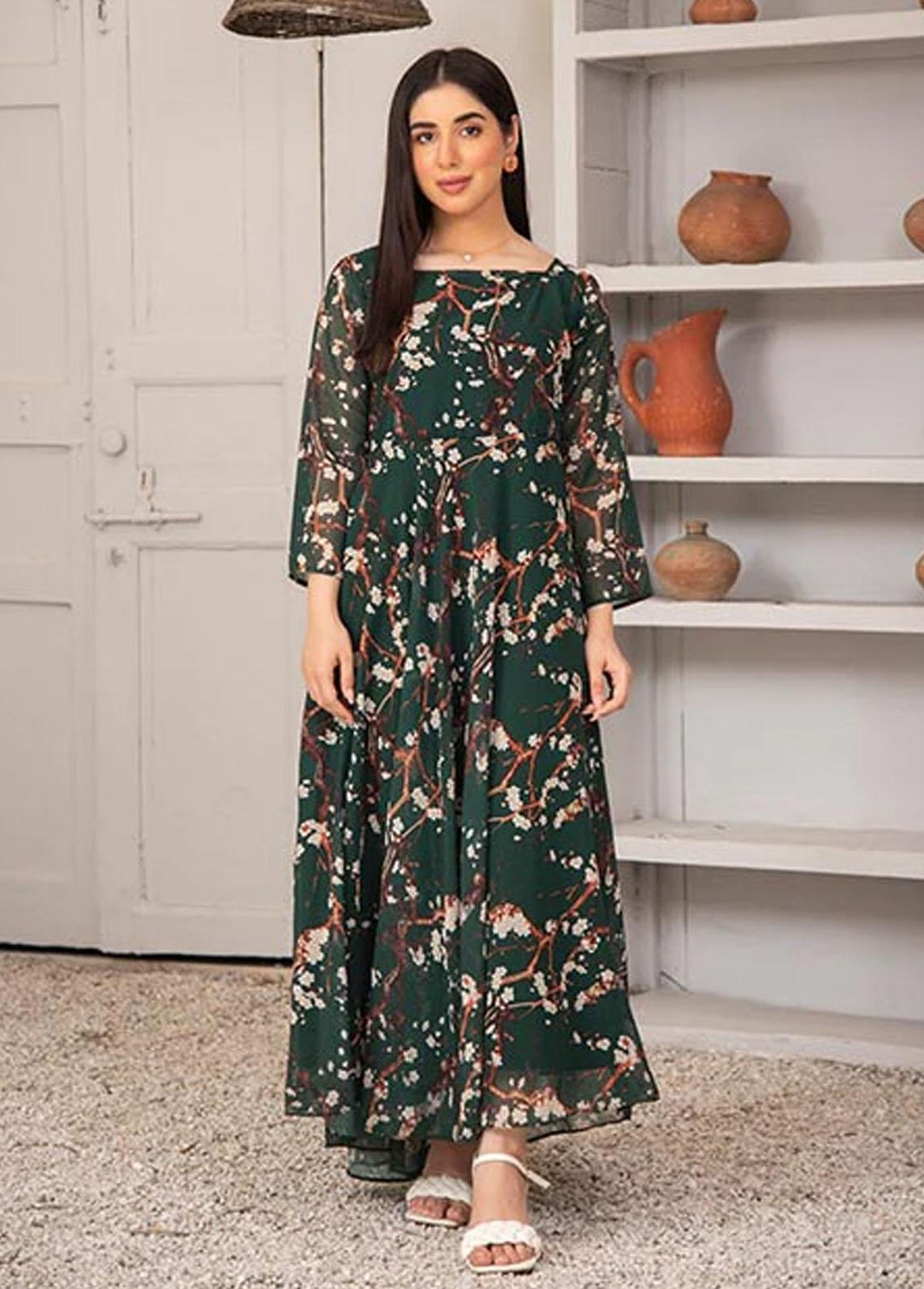 Nazmina Pret Printed Chiffon 2 Piece NZ23F FRT-10 Green Woods