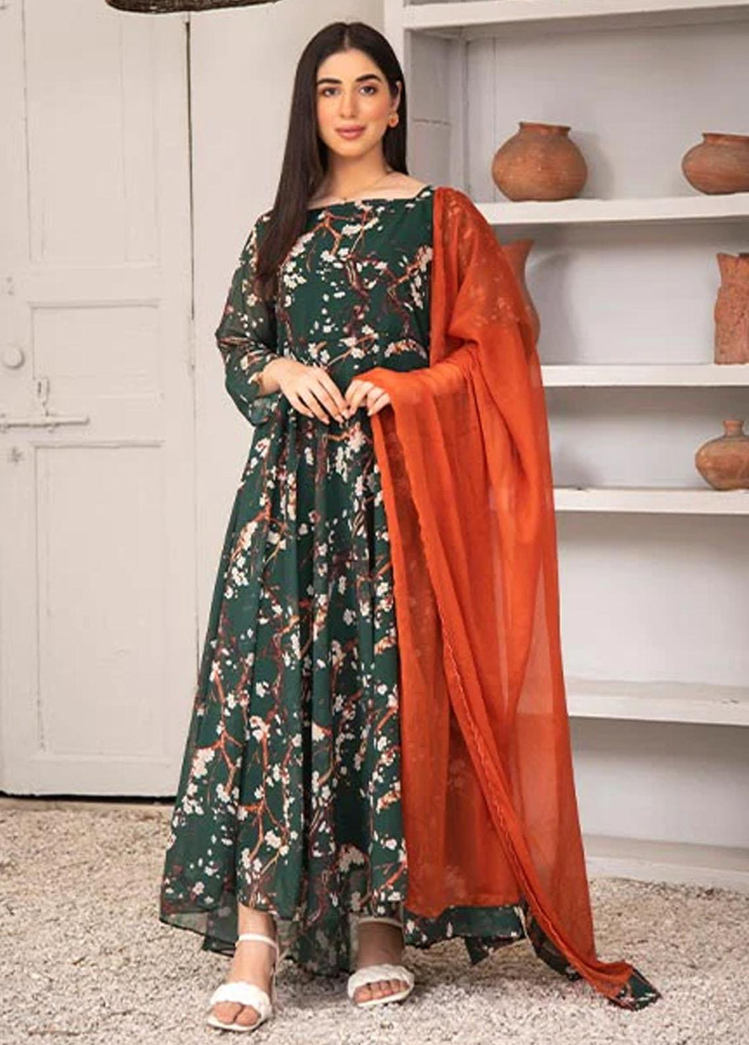 Nazmina Pret Printed Chiffon 2 Piece NZ23F FRT-10 Green Woods