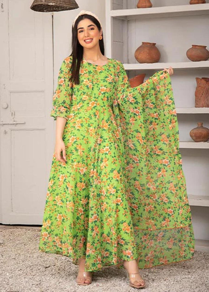 Nazmina Pret Printed Chiffon 2 Piece NZ23F FRT-11 Pea Green Bird