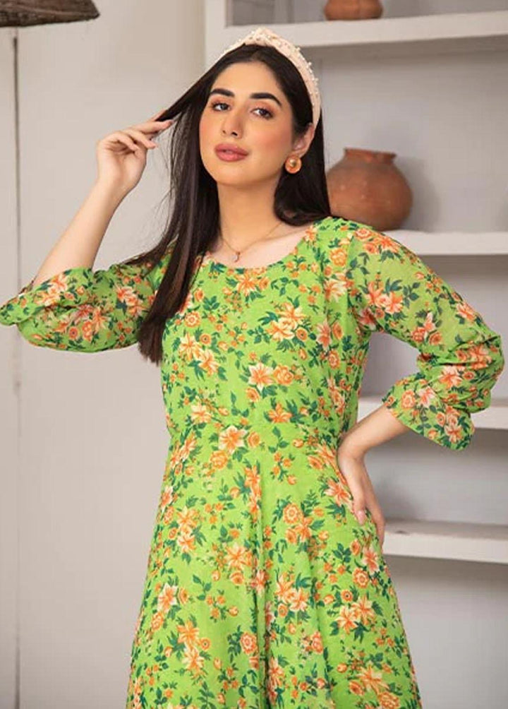 Nazmina Pret Printed Chiffon 2 Piece NZ23F FRT-11 Pea Green Bird