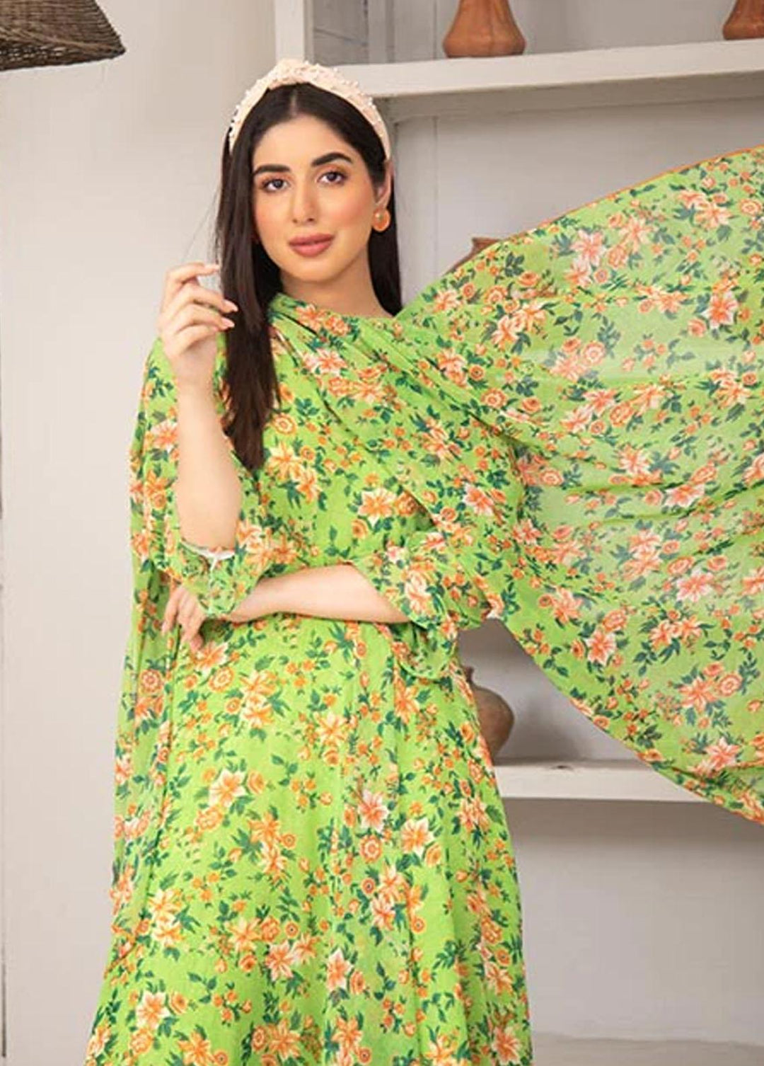 Nazmina Pret Printed Chiffon 2 Piece NZ23F FRT-11 Pea Green Bird