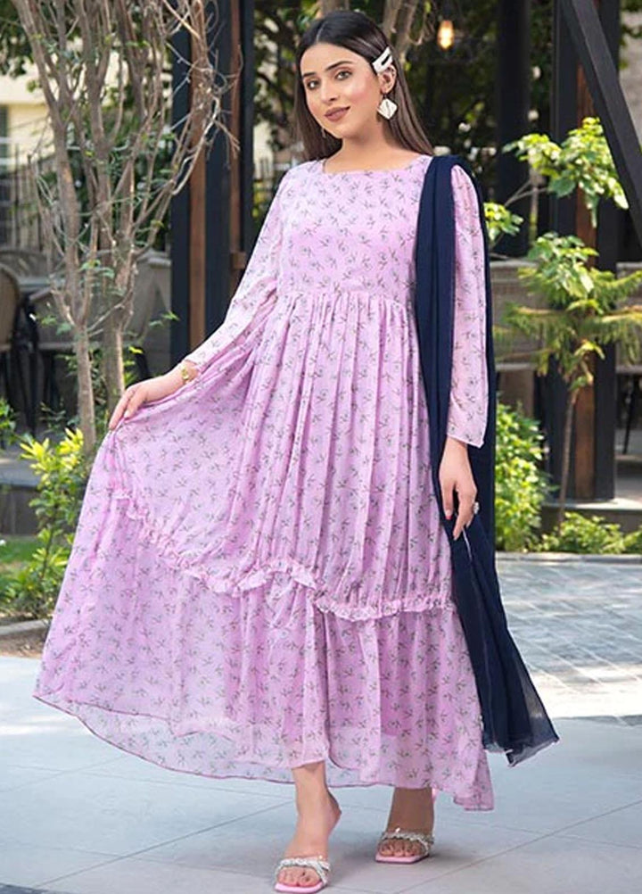 Nazmina Pret Printed Chiffon 2 Piece Suit FRT-22 Mauve Dress