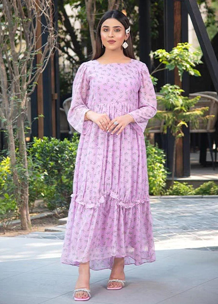 Nazmina Pret Printed Chiffon 2 Piece Suit FRT-22 Mauve Dress