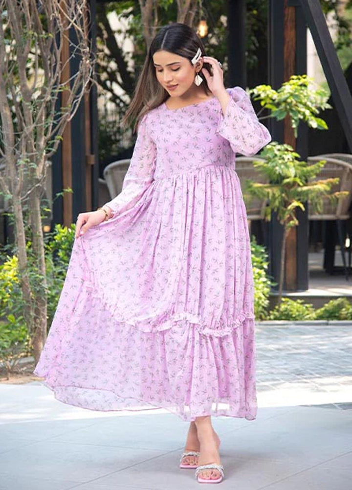 Nazmina Pret Printed Chiffon 2 Piece Suit FRT-22 Mauve Dress