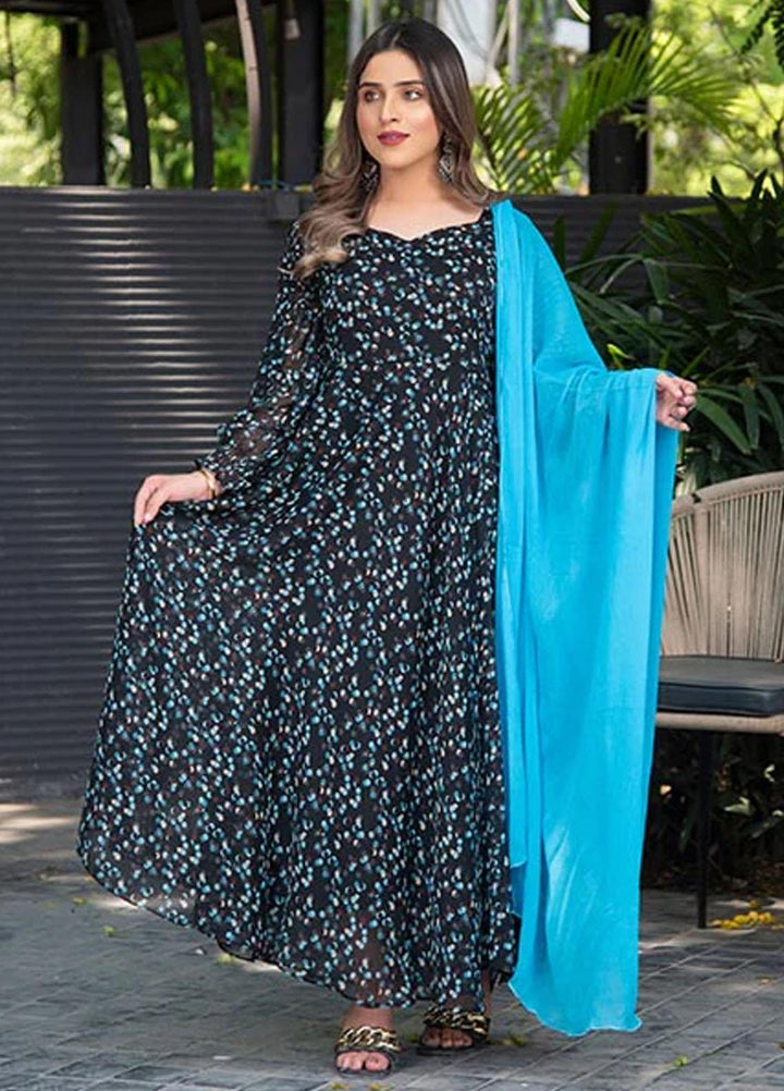 Nazmina Pret Printed Chiffon 2 Piece Suit FRT-24 Blue Bubbles