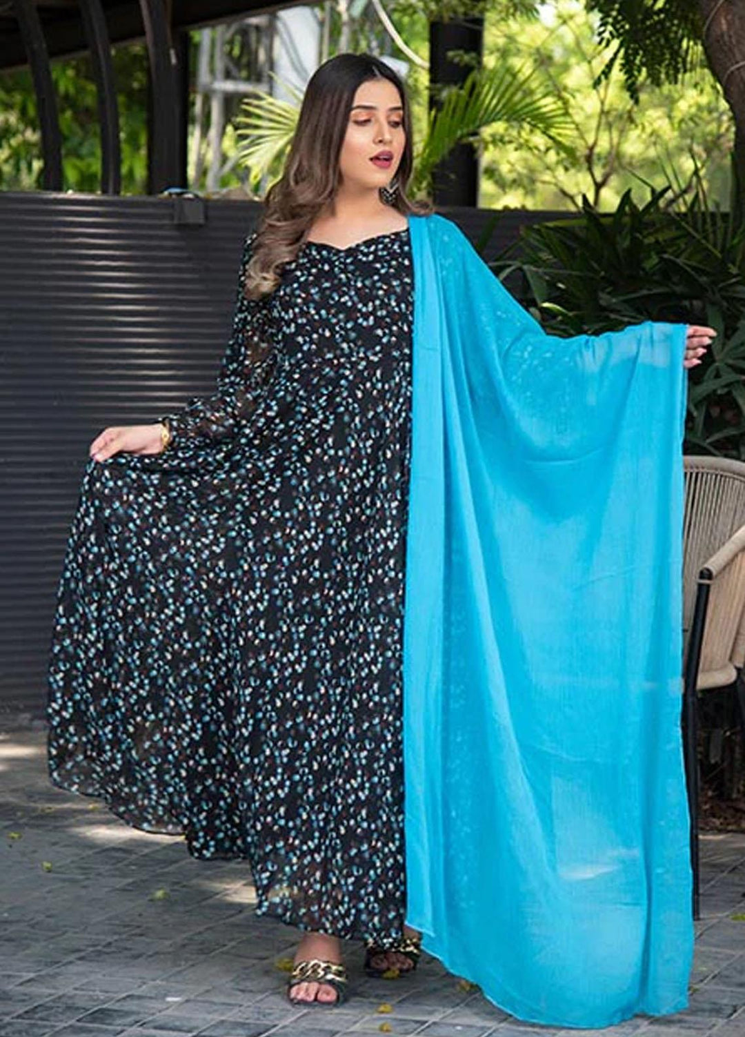 Nazmina Pret Printed Chiffon 2 Piece Suit FRT-24 Blue Bubbles