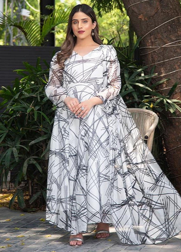 Nazmina Pret Printed Chiffon 2 Piece Suit FRT-26 Charcoal Strings