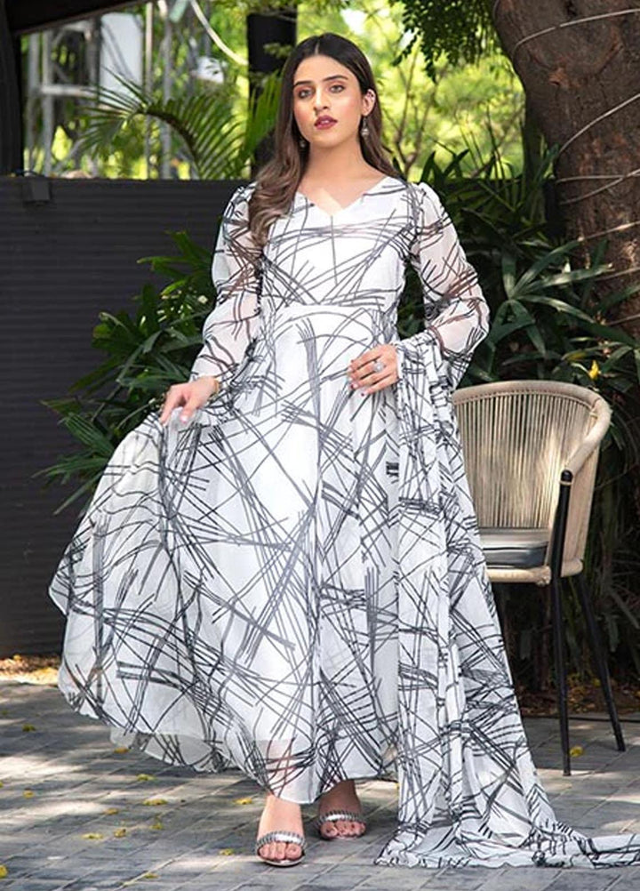 Nazmina Pret Printed Chiffon 2 Piece Suit FRT-26 Charcoal Strings