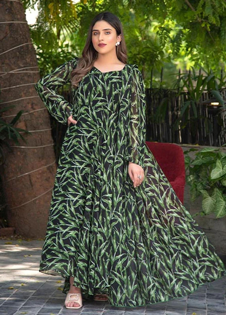 Nazmina Pret Printed Chiffon 2 Piece Suit FRT-29 Moss Leaves