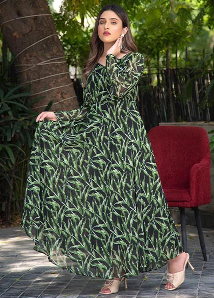 Nazmina Pret Printed Chiffon 2 Piece Suit FRT-29 Moss Leaves