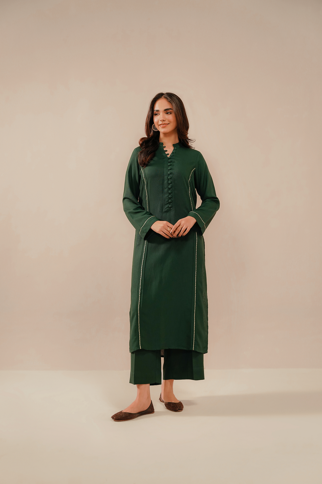 Divinely Crafted Pret Embroidered Silk Karandi 2 Piece Jade Green