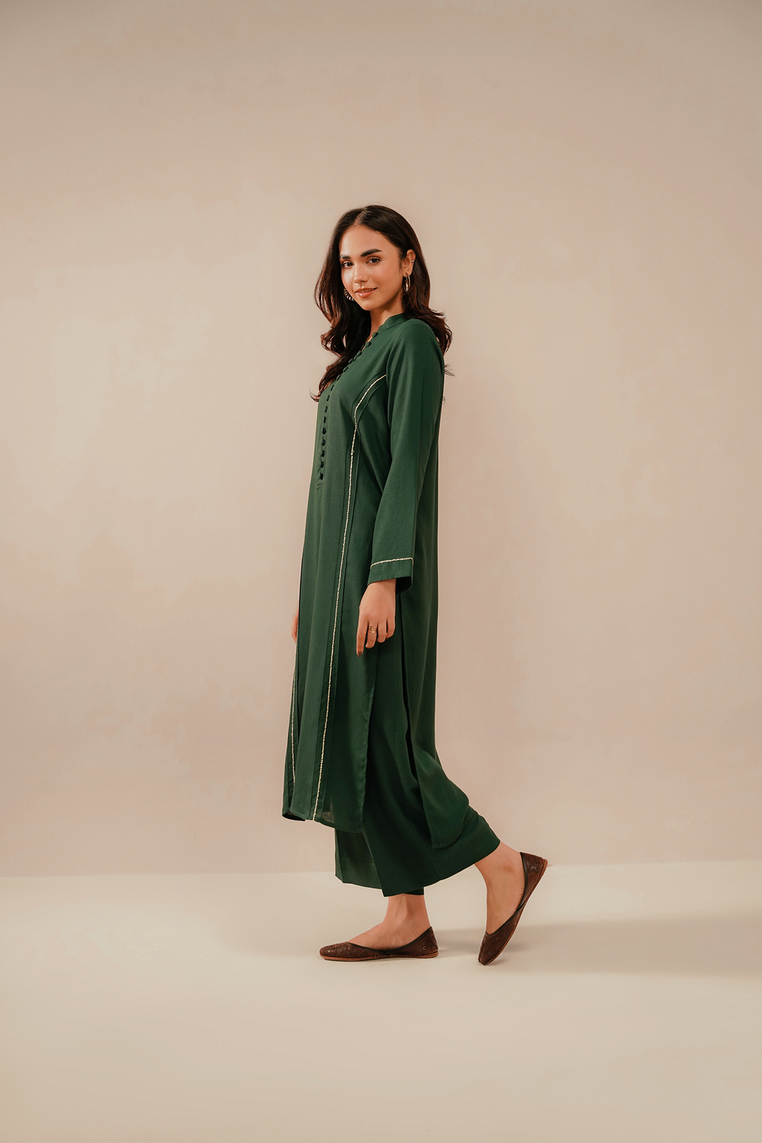 Divinely Crafted Pret Embroidered Silk Karandi 2 Piece Jade Green