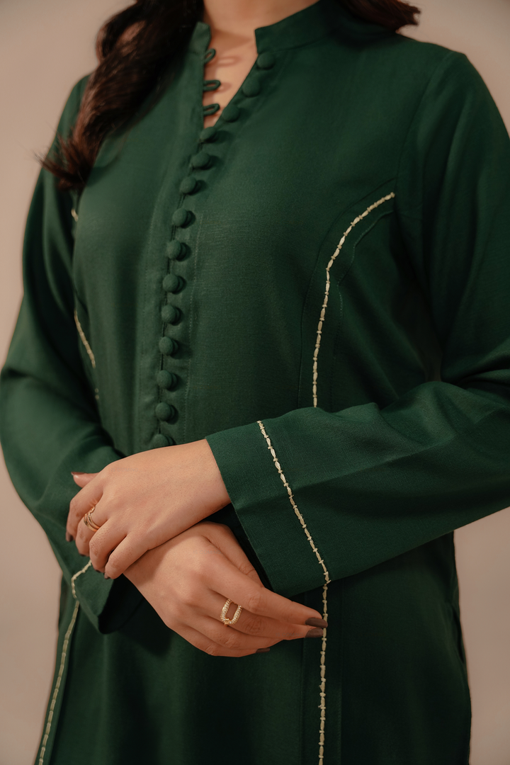 Divinely Crafted Pret Embroidered Silk Karandi 2 Piece Jade Green