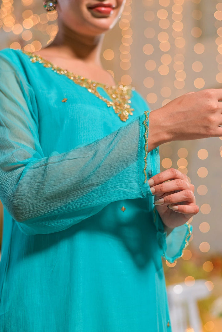 Silcot Women RTW Hand work Chiffon 2 Piece Suit Azure Polished Eid Collection
