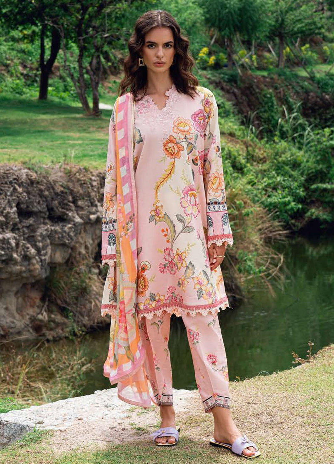Garden Veil by Roheenaz Embroidered Lawn Suits Unstitched 3 Piece RN25GV D-05 B Wildflower Fluff - Summer Collection