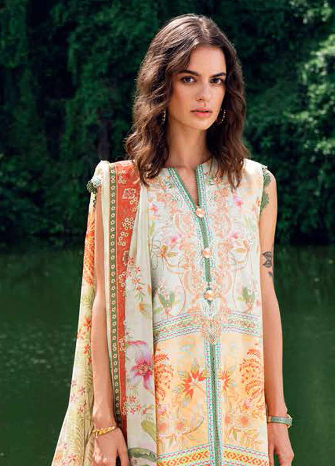 Garden Veil by Roheenaz Embroidered Lawn Suits Unstitched 3 Piece RN25GV D-08 B Gold Riddle - Summer Collection