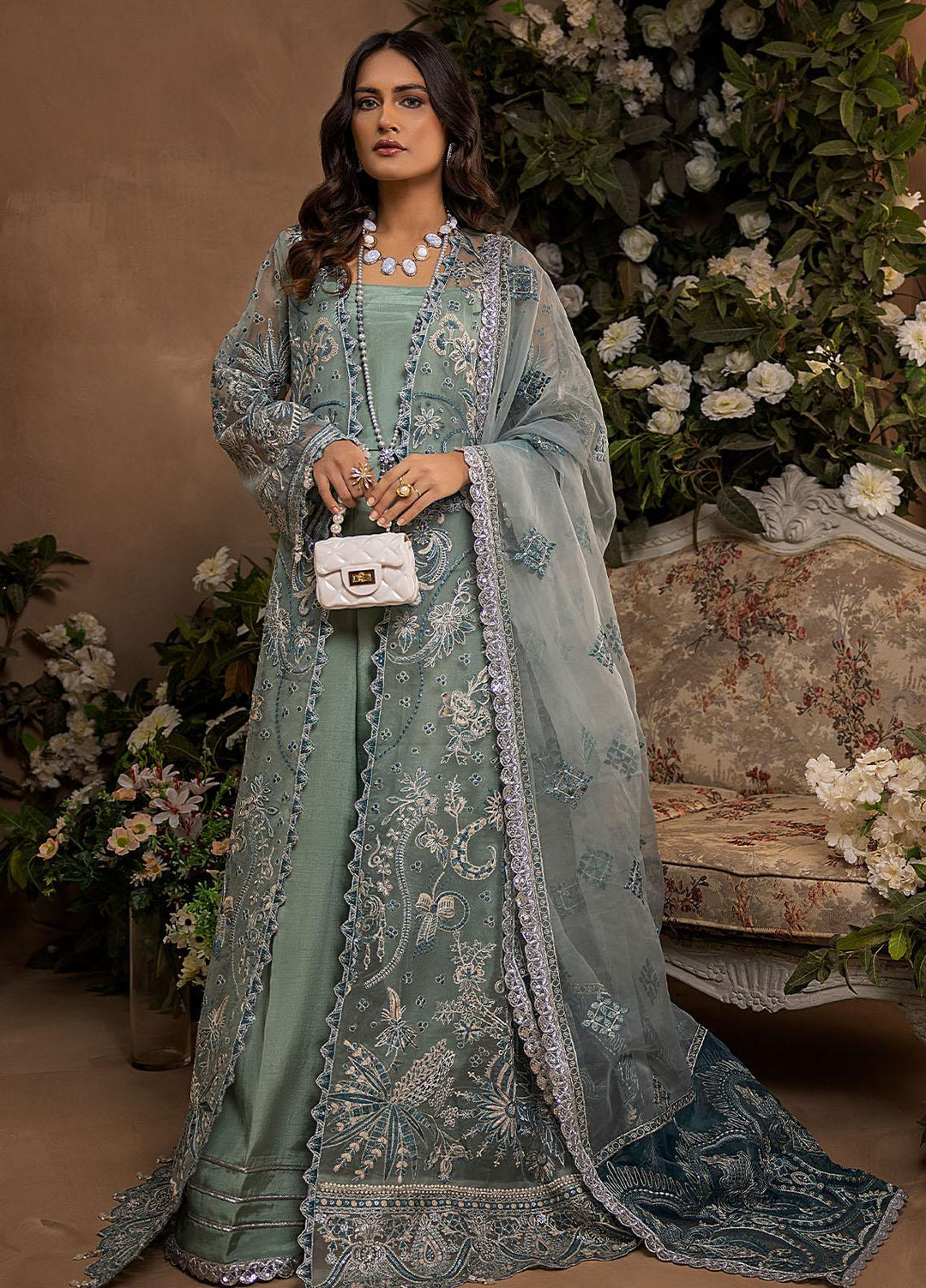 Gardenia By Humdum Embroidered Organza Suits Unstitched 4 Piece HD22G 02 - Luxury Collection