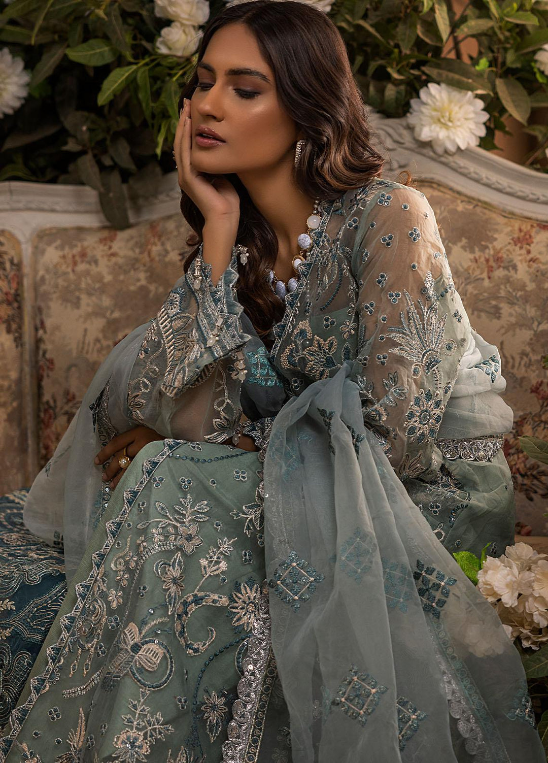 Gardenia By Humdum Embroidered Organza Suits Unstitched 4 Piece HD22G 02 - Luxury Collection