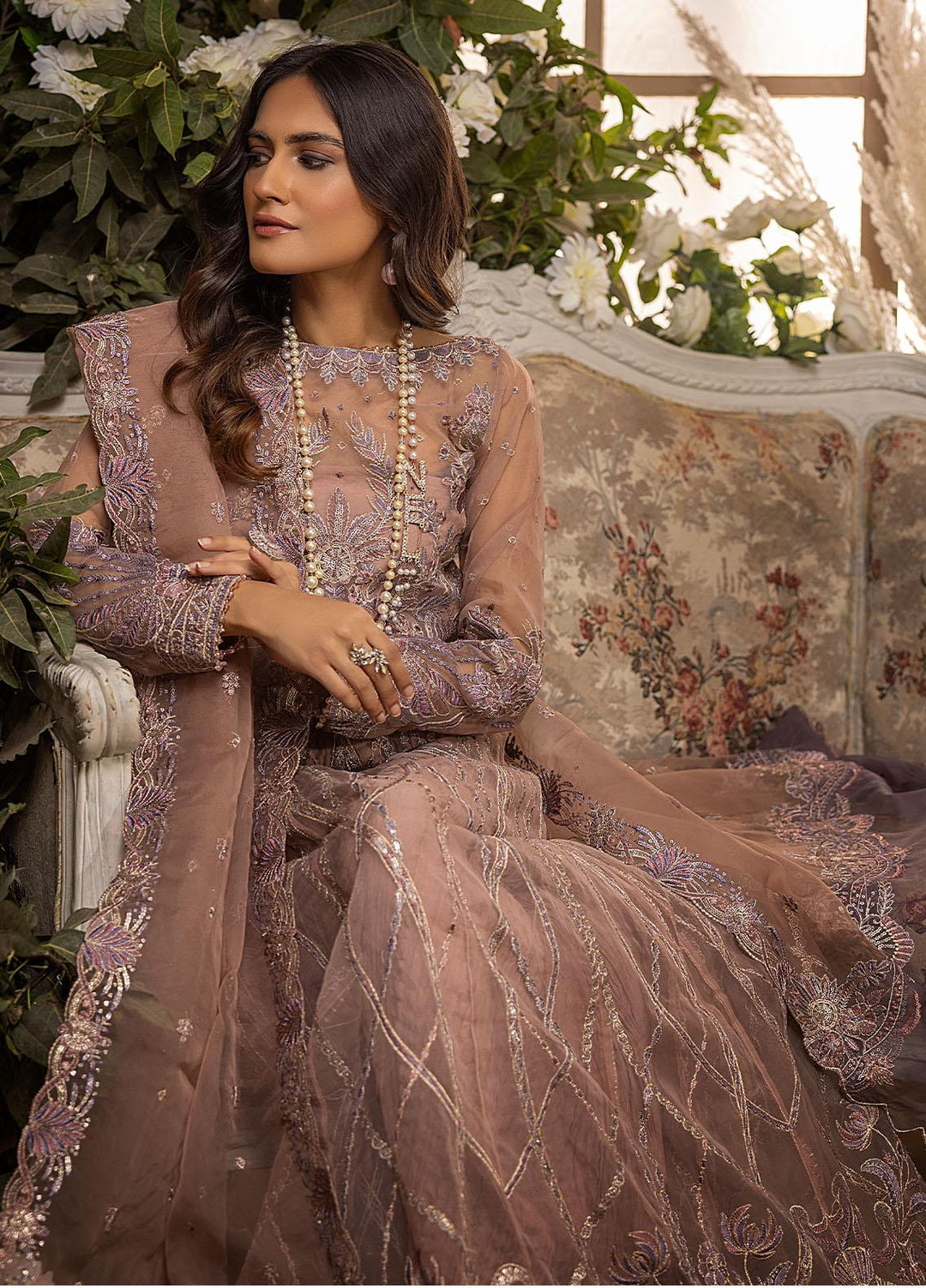 Gardenia By Humdum Embroidered Organza Suits Unstitched 4 Piece HD22G 03 - Luxury Collection