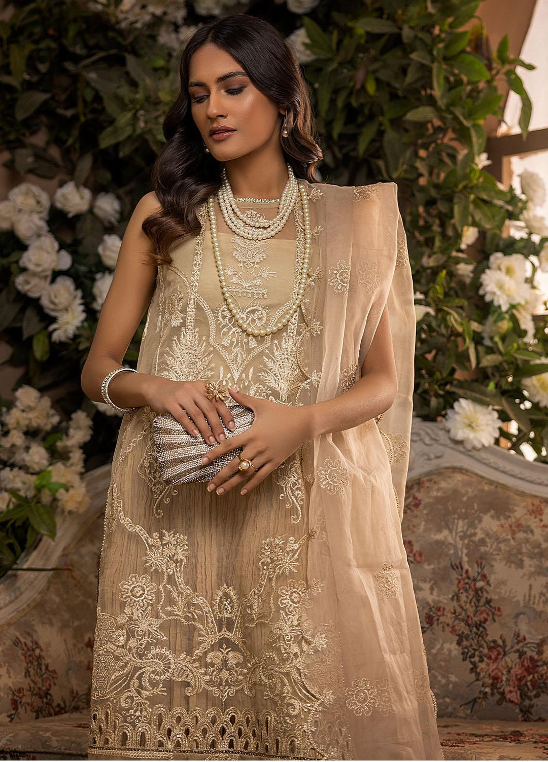 Gardenia By Humdum Embroidered Organza Suits Unstitched 4 Piece HD22G 05 - Luxury Collection