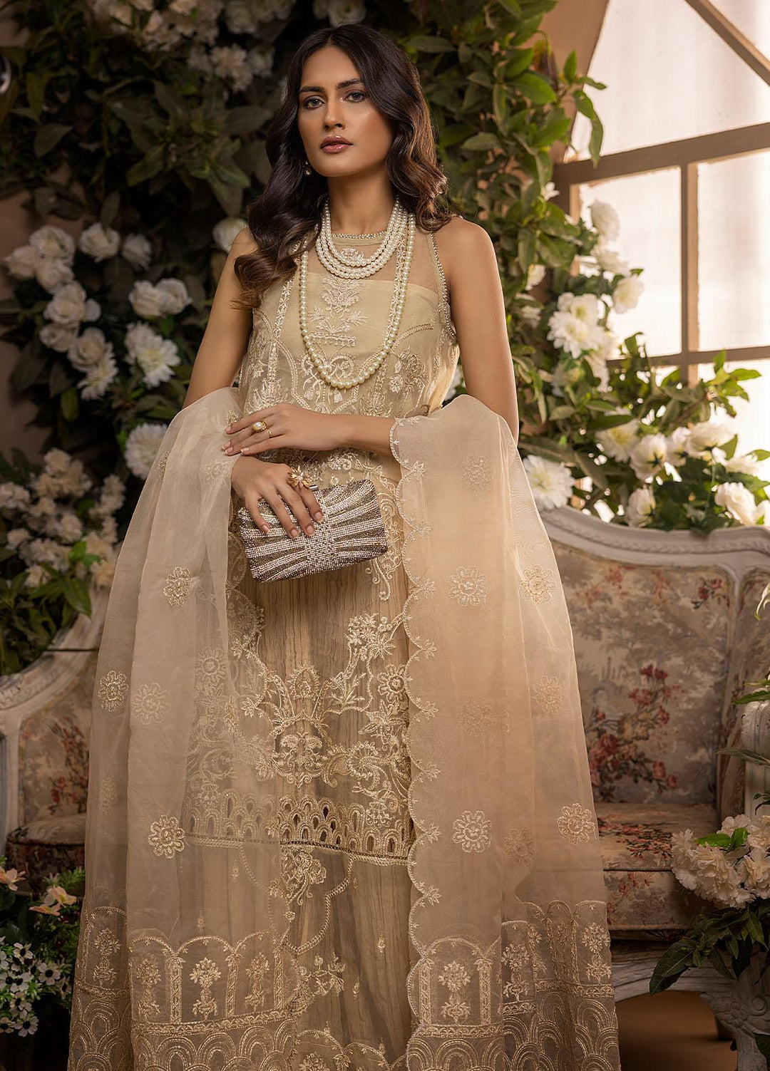 Gardenia By Humdum Embroidered Organza Suits Unstitched 4 Piece HD22G 05 - Luxury Collection