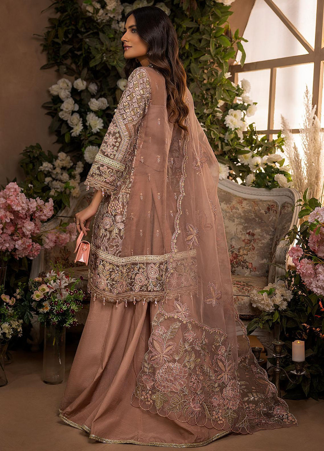 Gardenia By Humdum Embroidered Organza Suits Unstitched 4 Piece HD22G 06 - Luxury Collection
