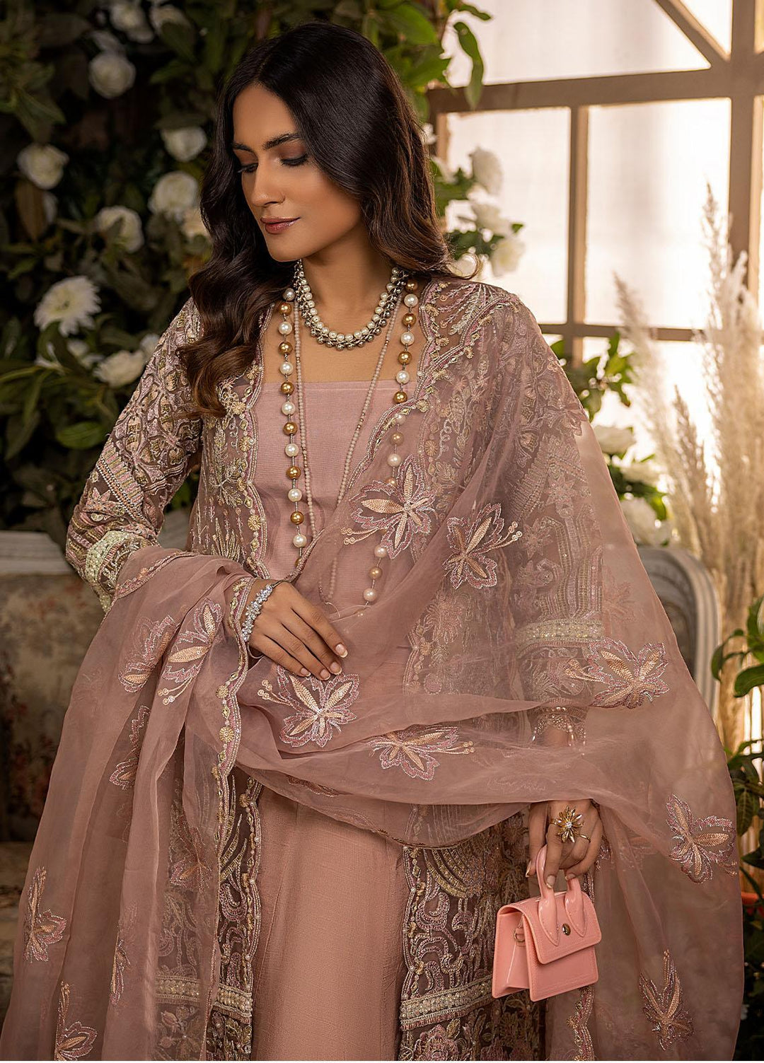 Gardenia By Humdum Embroidered Organza Suits Unstitched 4 Piece HD22G 06 - Luxury Collection