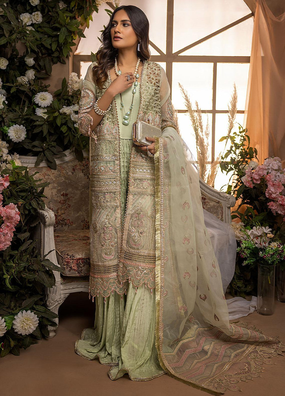 Gardenia By Humdum Embroidered Organza Suits Unstitched 4 Piece HD22G 07 - Luxury Collection