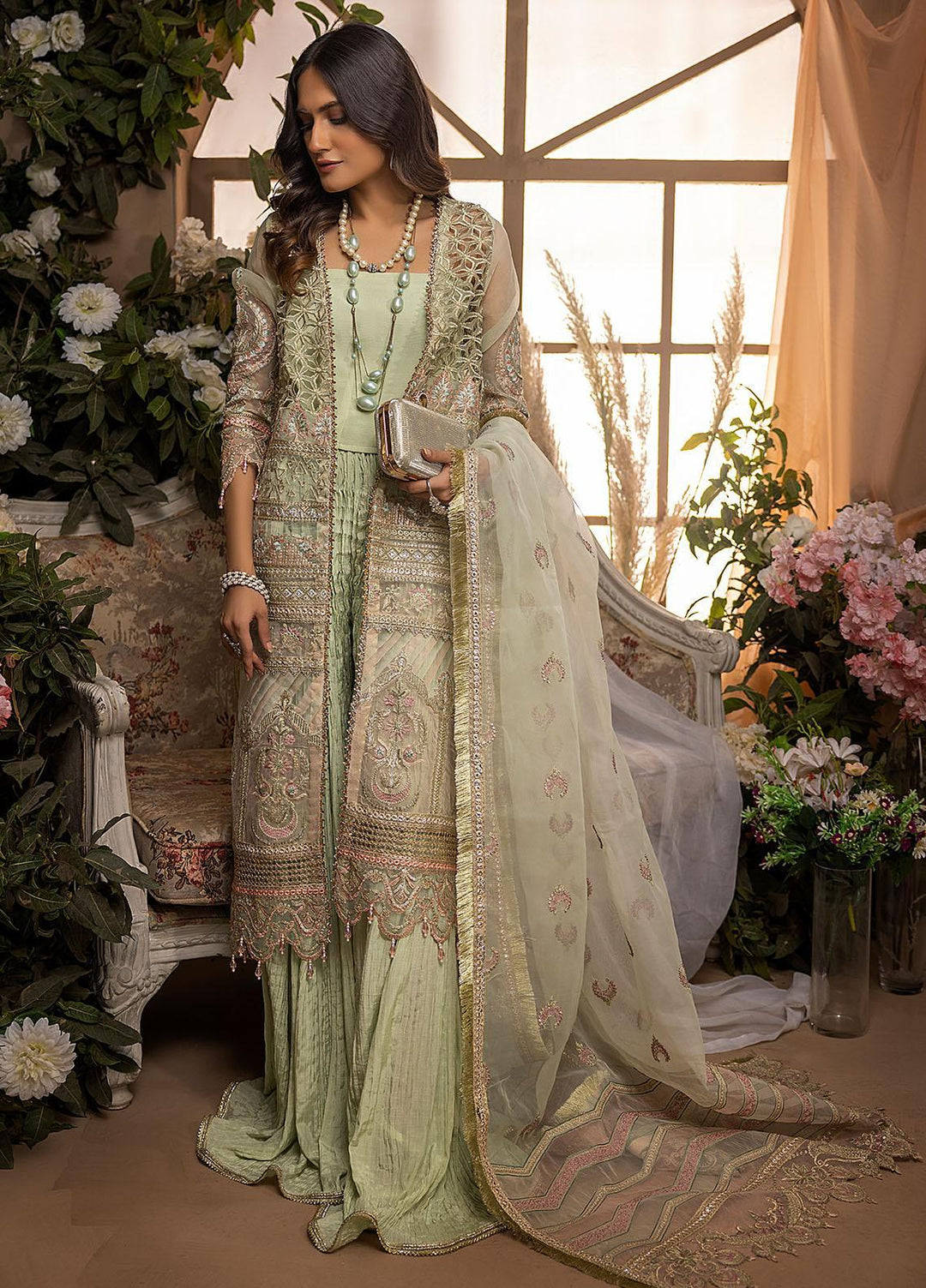 Gardenia By Humdum Embroidered Organza Suits Unstitched 4 Piece HD22G 07 - Luxury Collection