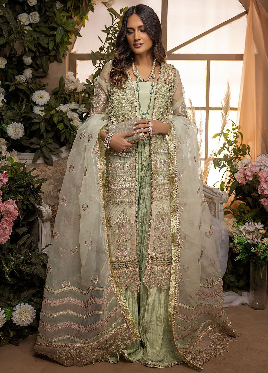 Gardenia By Humdum Embroidered Organza Suits Unstitched 4 Piece HD22G 07 - Luxury Collection