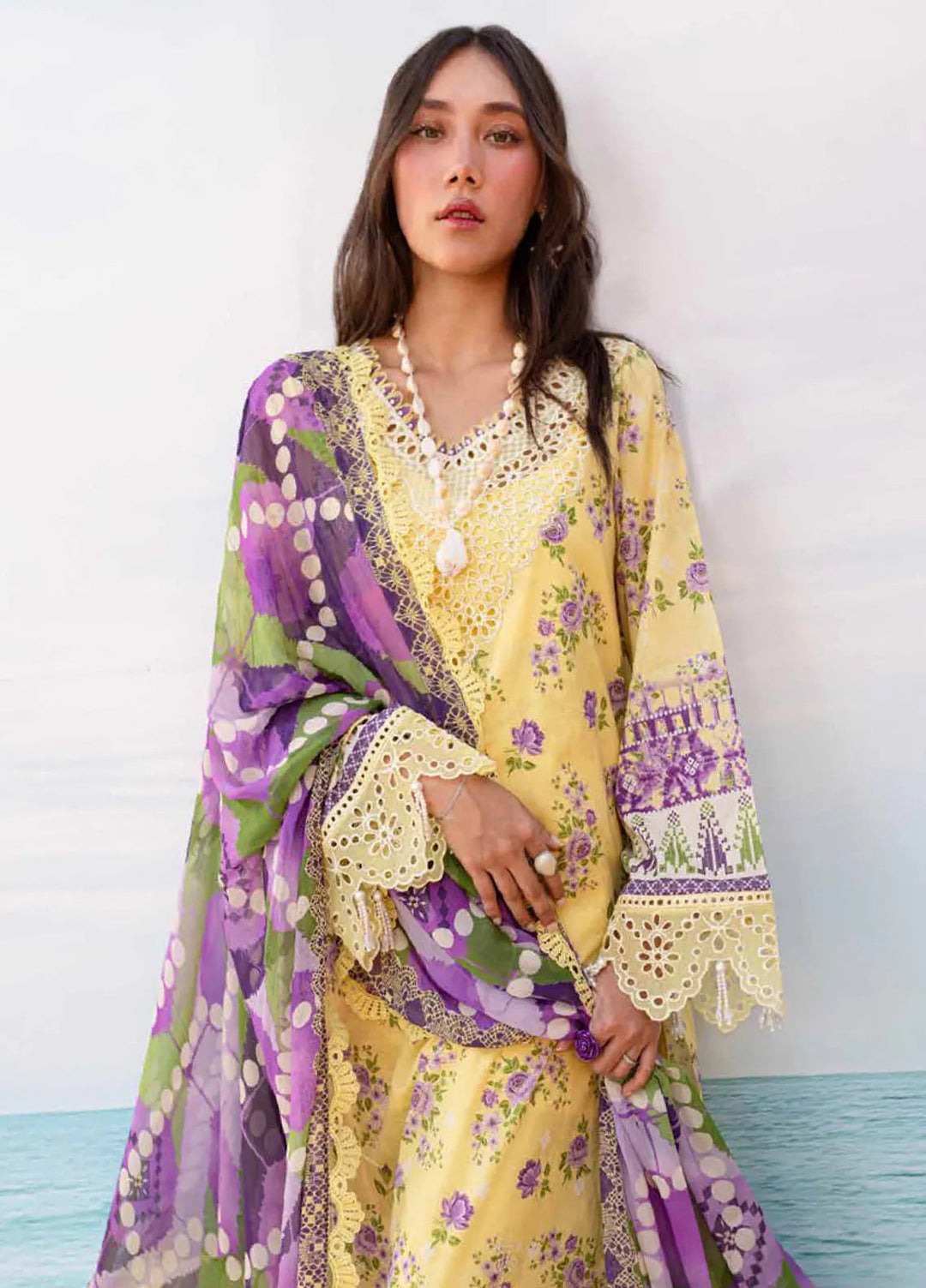 Gardenia By Nureh Chikankari Lawn Suit Unstitched 3 Piece NU24GU NS-131 - Summer Collection