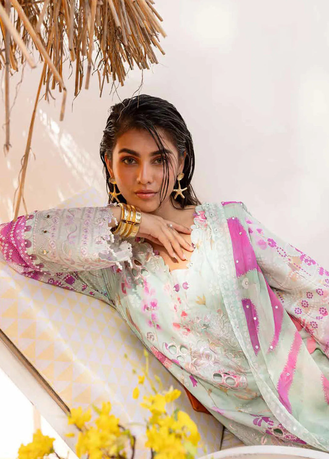 Gardenia By Nureh Chikankari Lawn Suit Unstitched 3 Piece NU24GU NS-136 - Summer Collection