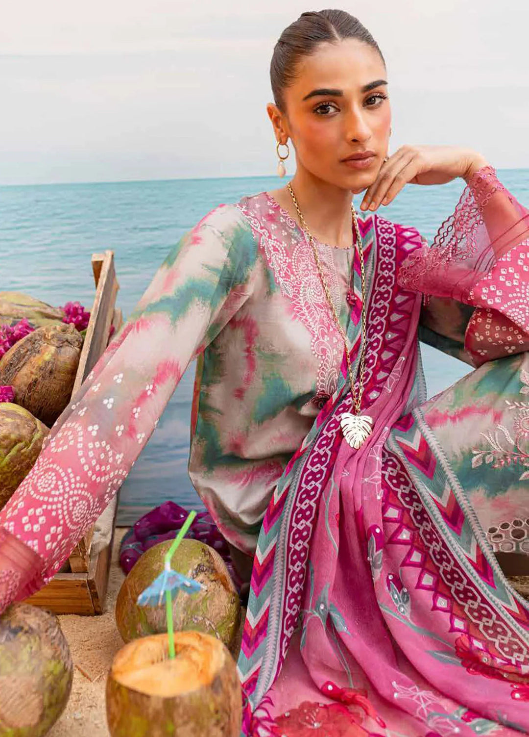 Gardenia By Nureh Chikankari Lawn Suit Unstitched 3 Piece NU24GU NS-137 - Summer Collection