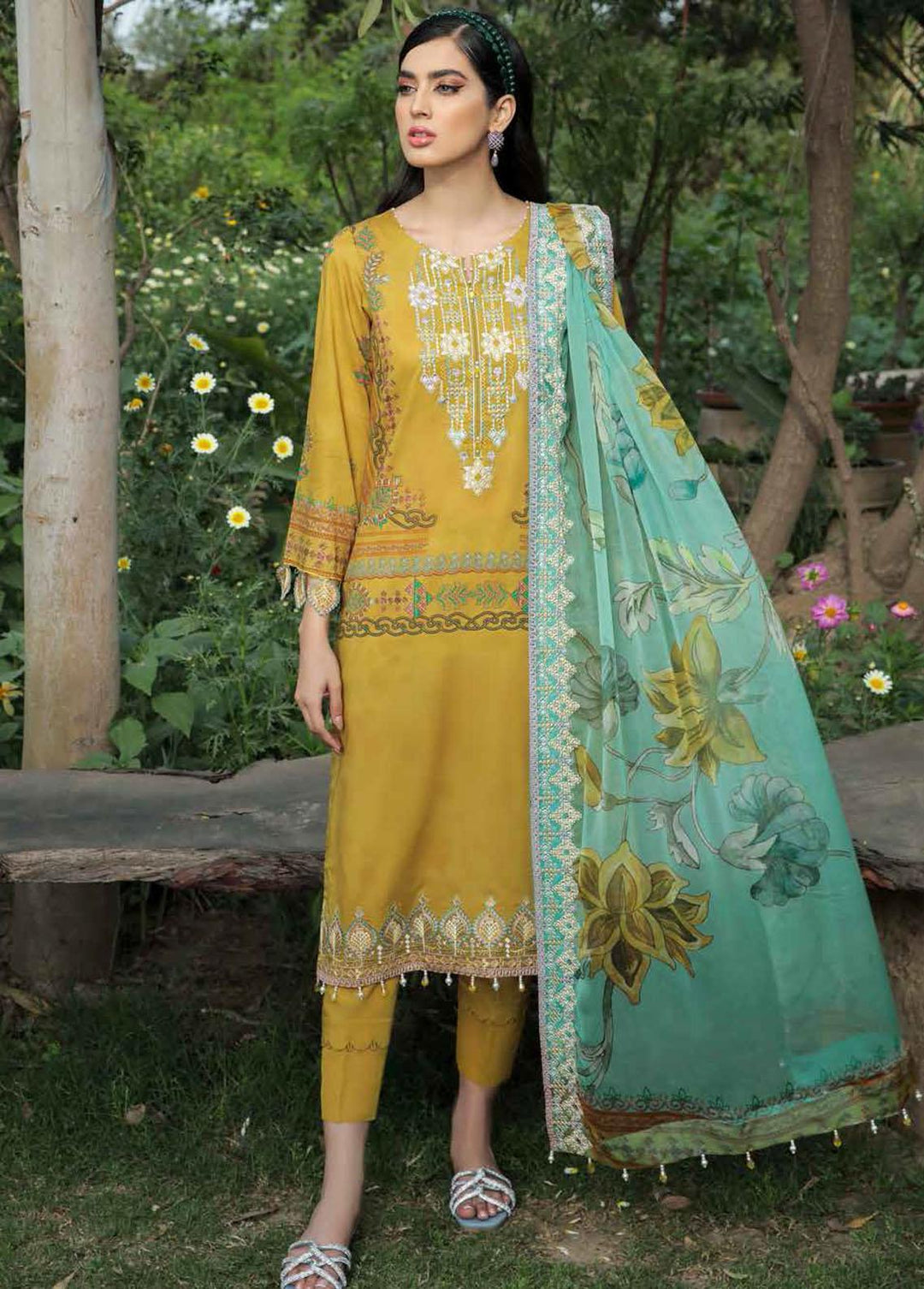 Gardenia By Nureh Embroidered Lawn Suits Unstitched 3 Piece NU22G NS- 48 - Summer Collection