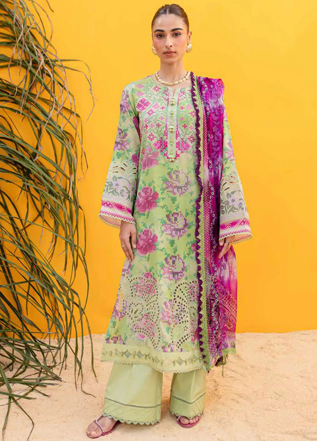 Gardenia By Nureh Embroidered Lawn Suit Unstitched 3 Piece NU24GU NS-139 - Summer Collection