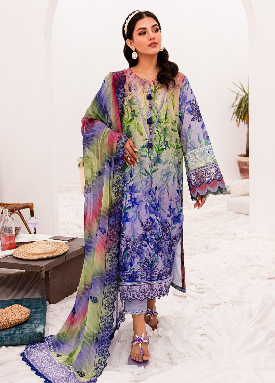 Gardenia by Nureh Embroidered Lawn Suits Unstitched 3 Piece NU24G NSG-148 - Summer Collection