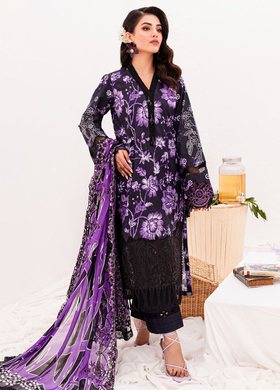 Gardenia by Nureh Embroidered Lawn Suits Unstitched 3 Piece NU24G NSG-149 - Summer Collection