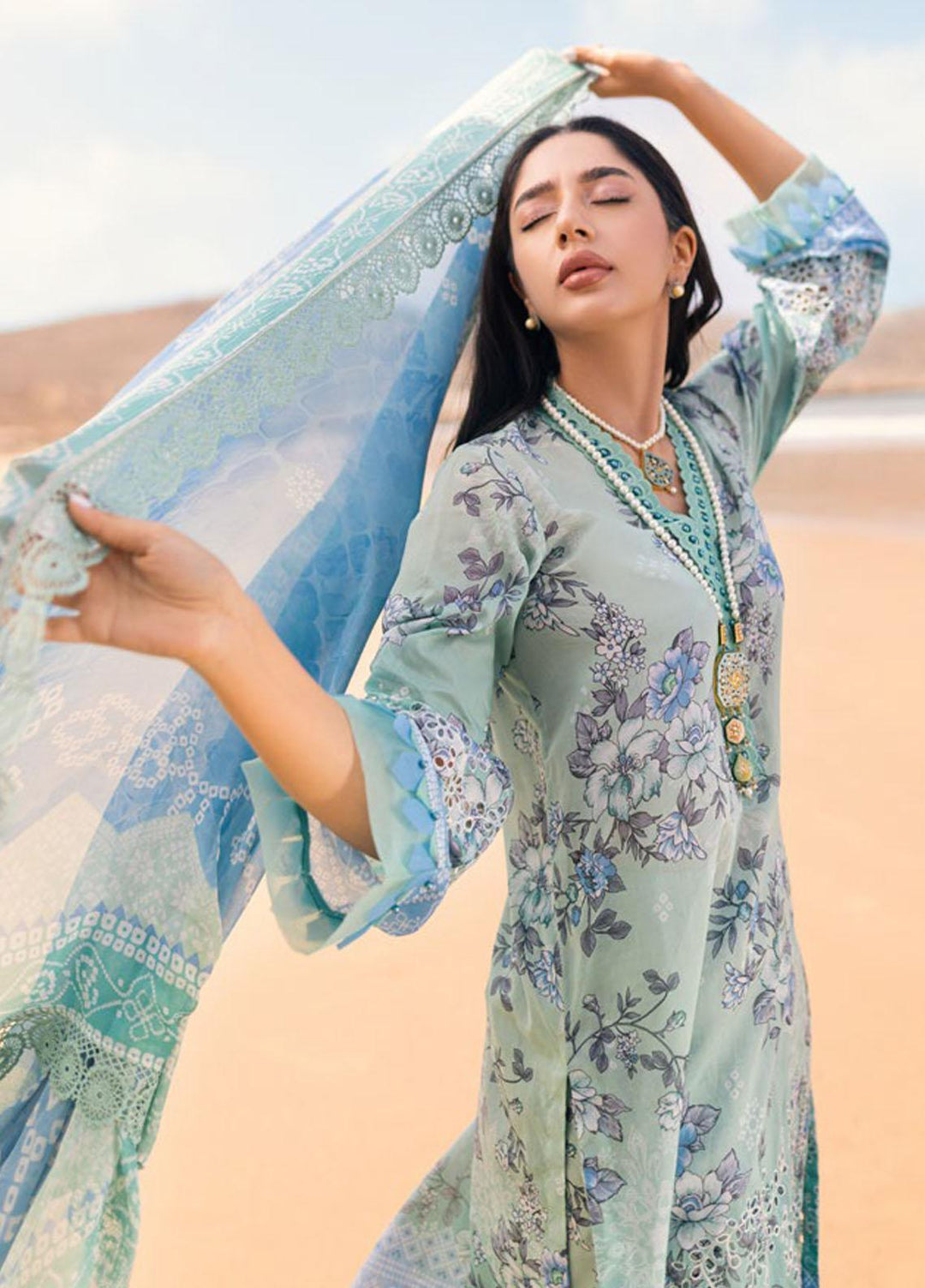 Gardenia By Nureh Embroidered Chikankari Lawn Suits Unstitched 3 Piece NU23GC NSG-107 - Summer Collection