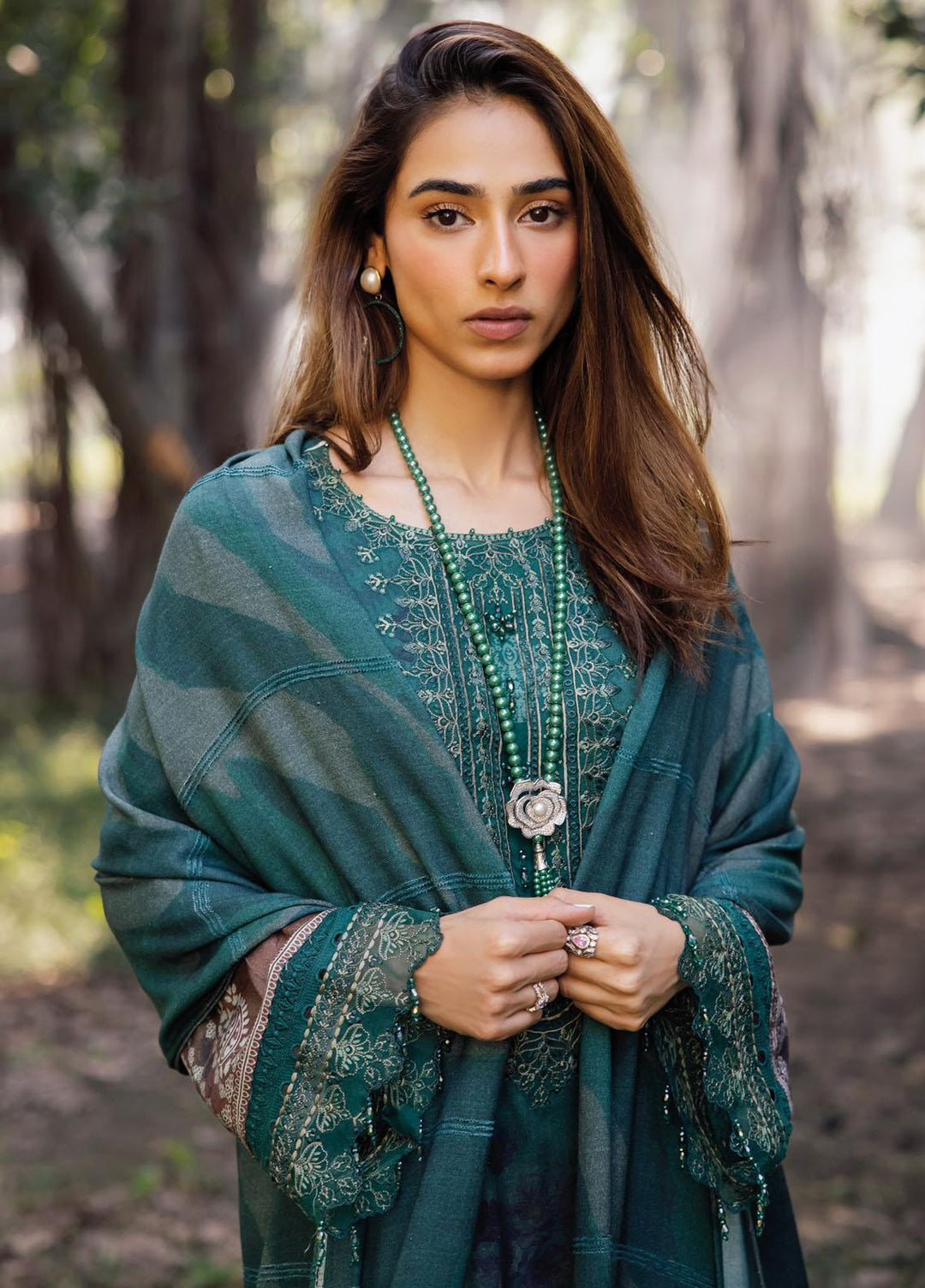 Gardenia By Nureh Embroidered Leather Peach Suits Unstitched 3 Piece NU23LP NSG-136 - Winter Collection