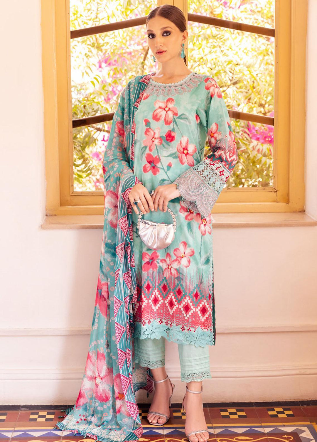 Gardenia By Nureh Embroidered Lawn Suits Unstitched 3 Piece NU23GE NSG-115 - Summer Collection