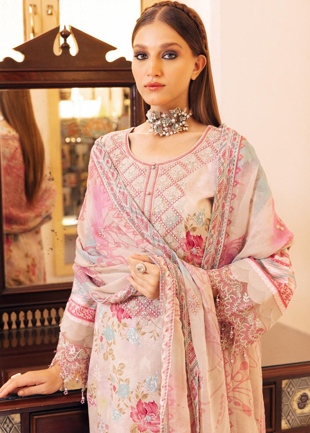 Gardenia By Nureh Embroidered Lawn Suits Unstitched 3 Piece NU23GE NSG-119 - Summer Collection