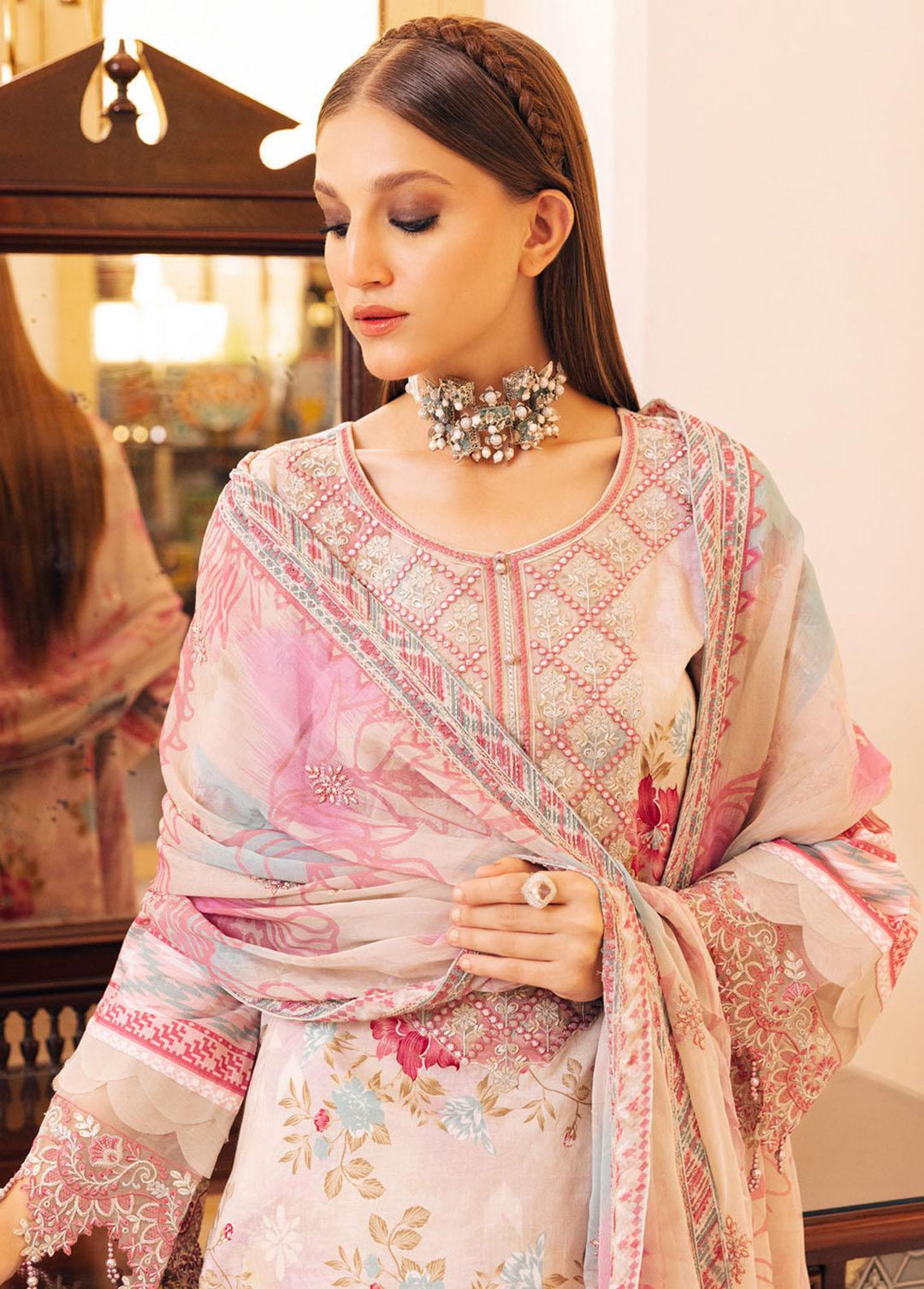 Gardenia By Nureh Embroidered Lawn Suits Unstitched 3 Piece NU23GE NSG-119 - Summer Collection