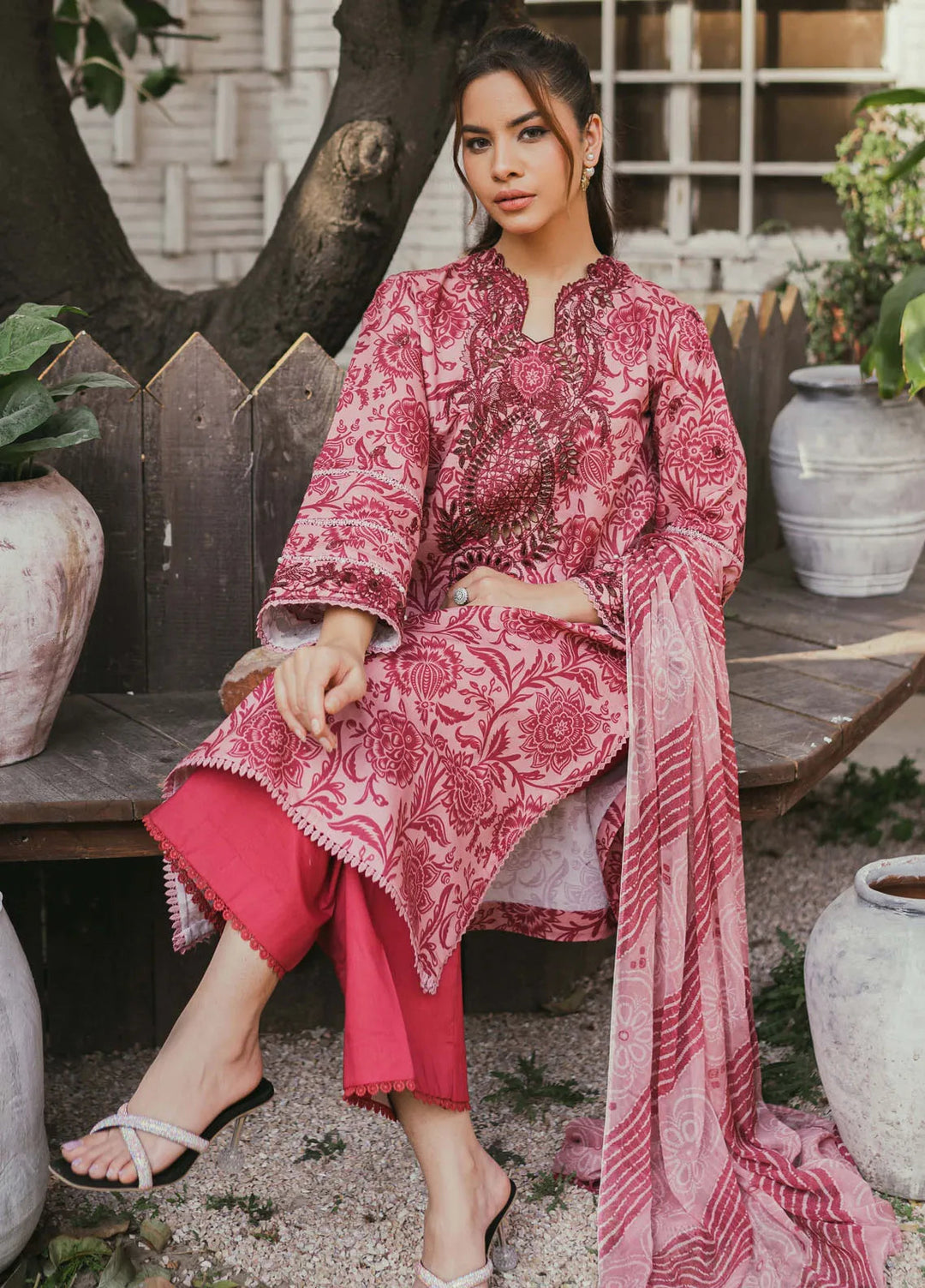Gardenia Printkari by Humdum Embroidered Lawn Suits Unstitched 3 Piece HD24G D-10 - Summer Collection