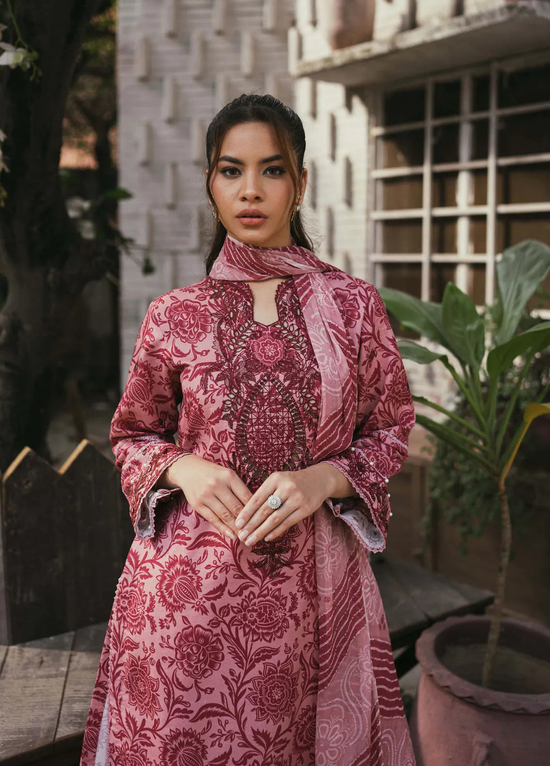 Gardenia Printkari by Humdum Embroidered Lawn Suits Unstitched 3 Piece HD24G D-10 - Summer Collection